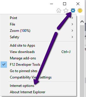 IE 11 Settings Button